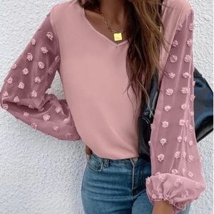 Boho Swiss Polka Dot Sheer Sleeve Top